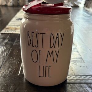 Rae Dunn Red and White Ceramic Jar